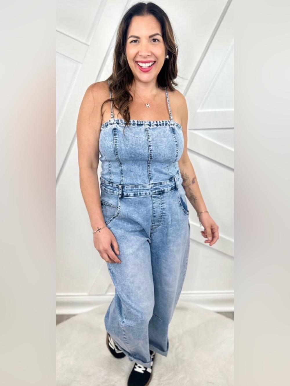 DAVI & DANI Light Wash Denim Spaghetti-Strap Jean Overalls